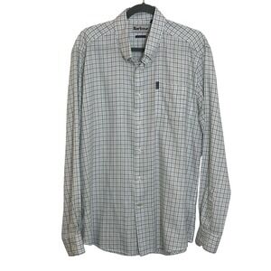 Barbour Eco 4 Tailored Button Down Shirt Size XL White Green Blue Plaid Normcore